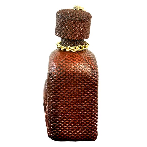Tool Embossed Leather Wrapped Vintage Spirits Amber Bottle Decanter Cork Stopper - Picture 2 of 7